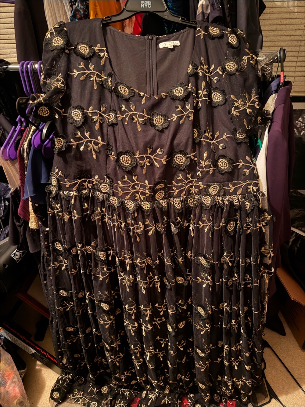 Ivy City Co Black Floral Embroidered Maxi Athena Dress - Picture 6 of 8